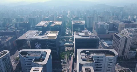 Wide aerial view of Pangyo Techno Valley IT business district in the morning Stock Footage 336004863