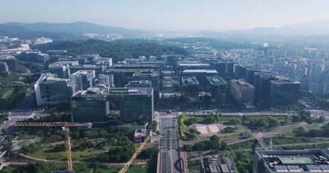 Wide aerial view of Pangyo Techno Valley IT business district in the morning Stock Footage 336004909