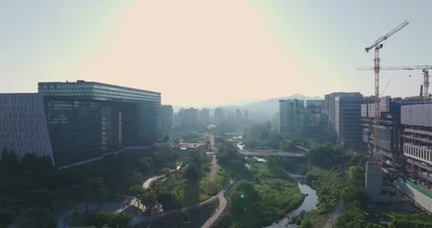 Wide aerial view of Pangyo Techno Valley IT business district in the morning Stock Footage 336005018