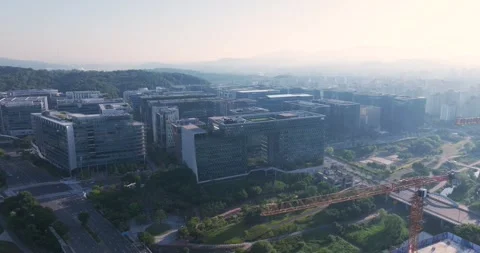 Wide aerial view of Pangyo Techno Valley IT business district in the morning Stock Footage 336005176