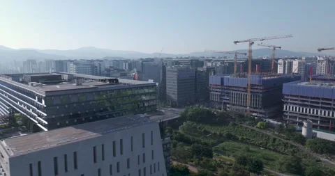 Wide aerial view of Pangyo Techno Valley IT business district in the morning Stock Footage 336005353