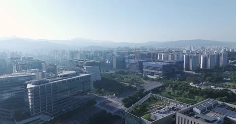 Wide aerial view of Pangyo Techno Valley IT business district in the morning Stock Footage 336006123