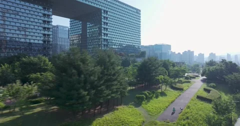 Wide aerial view of Pangyo Techno Valley IT business district in the morning Video stock 336006264