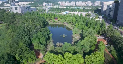 Wide aerial view of Pangyo Techno Valley IT business district in the morning 스톡 동영상 336006640