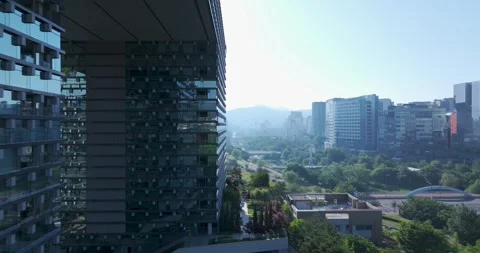 Wide aerial view of Pangyo Techno Valley IT business district in the morning Stock Footage 336006846