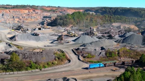 Wide Aerial View of Quarry Aggregate Processing Operation Stock Footage 331900258