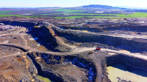 Wide aerial view of quarry operations and hills, Bulgaria Stock Footage 343843132
