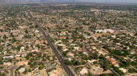 Wide aerial view of Scottsdale, Arizona. Shot in 2007. Stock Footage