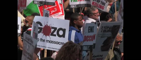 Wide and Closeup of Huge Crowd Marching for Gaza on August 9 2014 London Stock Footage 144325567