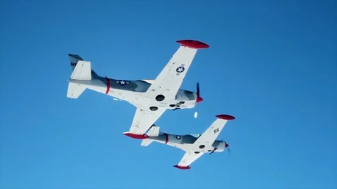  Wide Angle  2 Planes in Formation  Stock Footage 92677492