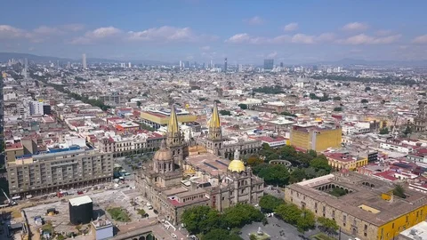 Wide Angle 4k Aerial Drone Fast Arc of Downtown Area of Guadalajara, Mexico Stock-Footage 98096718