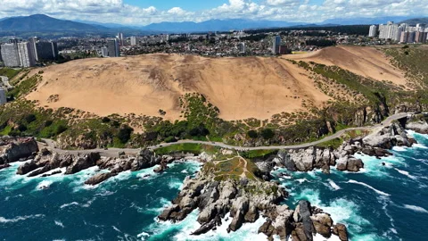 Wide-Angle 4K Aerial Drone View of Sand Dunes by the Sea Vídeos de archivo 318640509