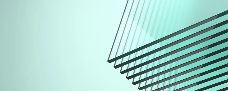 Wide angle abstract background with stack of flat green glass. Copy space. .. Stock Illustration