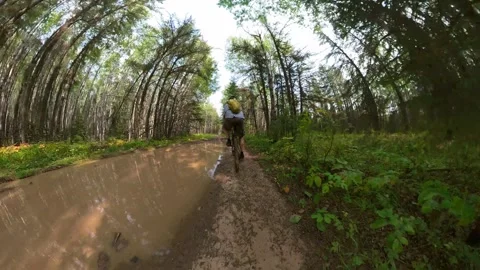 Wide angle action camera view from behind of a person riding a mountain bike Stock Footage 248563675