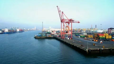 Wide angle aerial view of Dublin Port in Ireland. Stock Footage 284622320