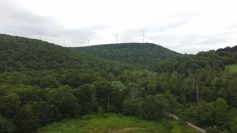 A Wide Angle Aerial View of Windmills in a Rural Area Stock Footage 159321766