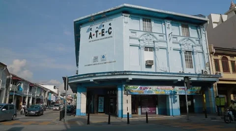 A Wide Angle and Pan Shot of ATEC Penang Near Lebuh Campbell Stock Footage 48138697