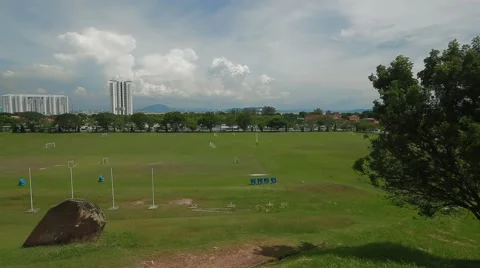 Wide Angle and Pan Shot of USM's Main Field Stock Footage 49386785