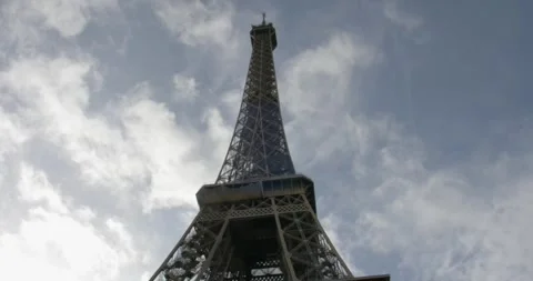 Wide angle at base of Eiffel Tower 4K Video stock 244196867