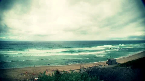Wide Angle Of Beach and Ocean - Colour Graded Video stock 35566233