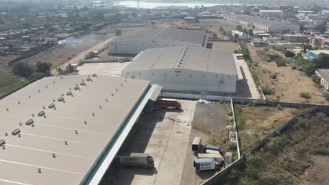 Wide angle big logic tricks warehouse drone camera showing 動画素材 259557524