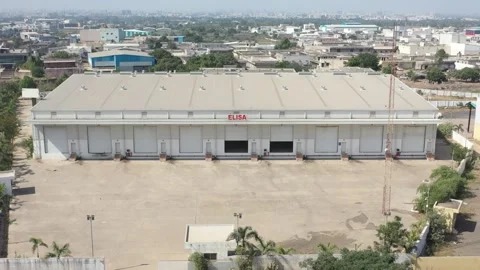 Wide angle big logic tricks warehouse drone camera showing 動画素材 259557586