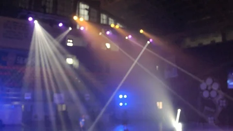 Wide angle blur scene of stadium being shine by spotlights during event Video stock 113132432