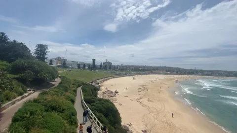 Wide angle Bondi Beach Pan View Stock Footage 219662630