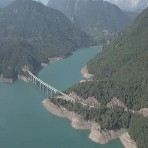 Wide Angle bridge and lake (Ungraded/D-Log Profile) Stock Footage 69512260