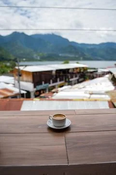 Wide angle capture of double shot of espresso in outdoor market area in sou.. Stock Photos