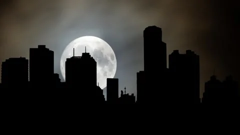 Wide angle of Caracas skyline, Time Lapse by Night with Full Moon, Venezuela Stock Footage 244064705