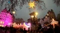 Wide angle Christmas illumination at old buildings in city center 4k or 4k+ Resolution