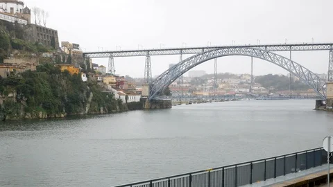 Wide angle cityscape view over Porto, Portugal on a rainy day Stock Footage 104268078