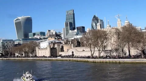 Wide angle cityscape view from Tower Bridge in London United Kingdom Video stock 50492097