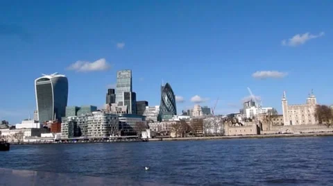 Wide angle cityscape View from Tower Bridge London United kingdom Video stock 50492387