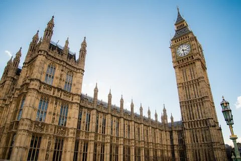 Wide angle close up of the Big Ben clock tower and Parliament gorgeous Stock Photos