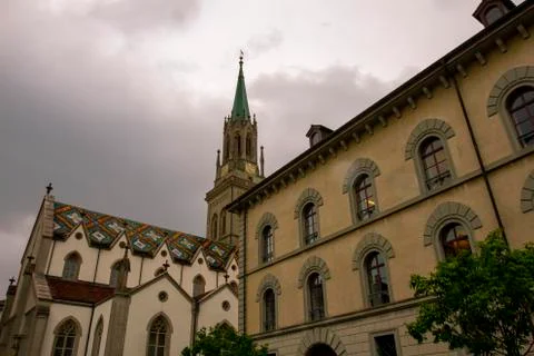 Wide angle close up view of the Kirche St. Laurenzen church Stock Photos