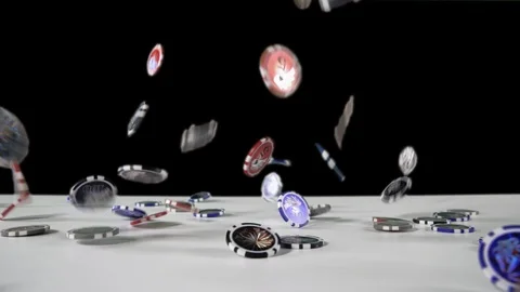 Wide angle: Colored Poker chips falling on the chromakey background, 4x rapid Stock Footage 121890660