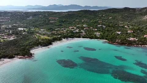Wide angle drone shot of Spiaggia di Porto Istana, Sardinia Stock Footage 260617954
