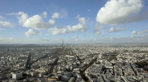 Wide Angle establishing shot Paris city with panning left intro. Daytime Stock Footage 44441083