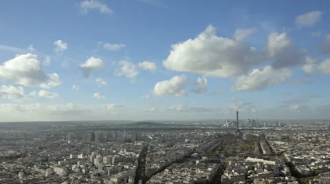 Wide Angle establishing shot Paris and the Eiffel tower with panning right intro Stock Footage 44441695