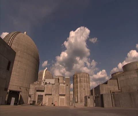 Wide angle exterior of Vogtle Electric Generating Plant Stock Footage 86693266