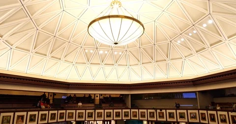 Wide angle fish-eye tilt down Florida House Chamber during 2019 session Stock Footage 107509342