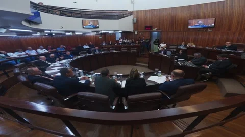 Wide-angle fisheye view of a plenary session in the Municipal Council of Marilia Stock Footage 328485908