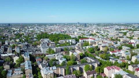 Wide Angle Flight Over Central Riga Stock Footage 310053226
