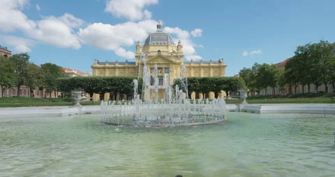 Wide-angle footage of Art Pavilion In King Tomislav Square, Zagreb Stock-Footage 201264341