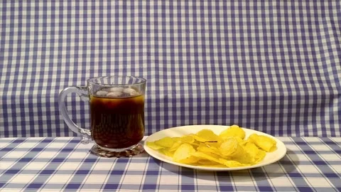 Wide angle front view coke served in a glass cup with ice, straw liquor, an.. Video stock 318127659