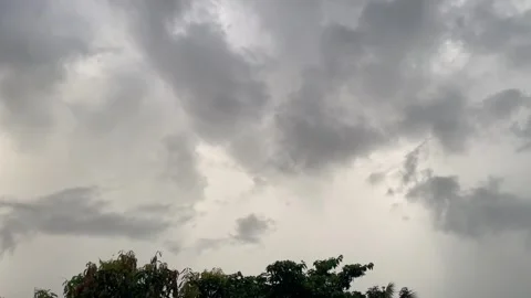 Wide Angle Full Frame Shot of Dense Overcast Grey Monsoon Sky Stock Footage 344015981
