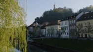 Wide Angle Gimbal Shot Of Empty Street In Ljubljana, Slovenia Stock Footage