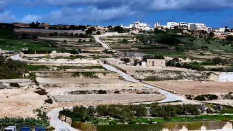 A wide angle high perspective view captures ancient limestone terraced fields Stock Footage 330901831